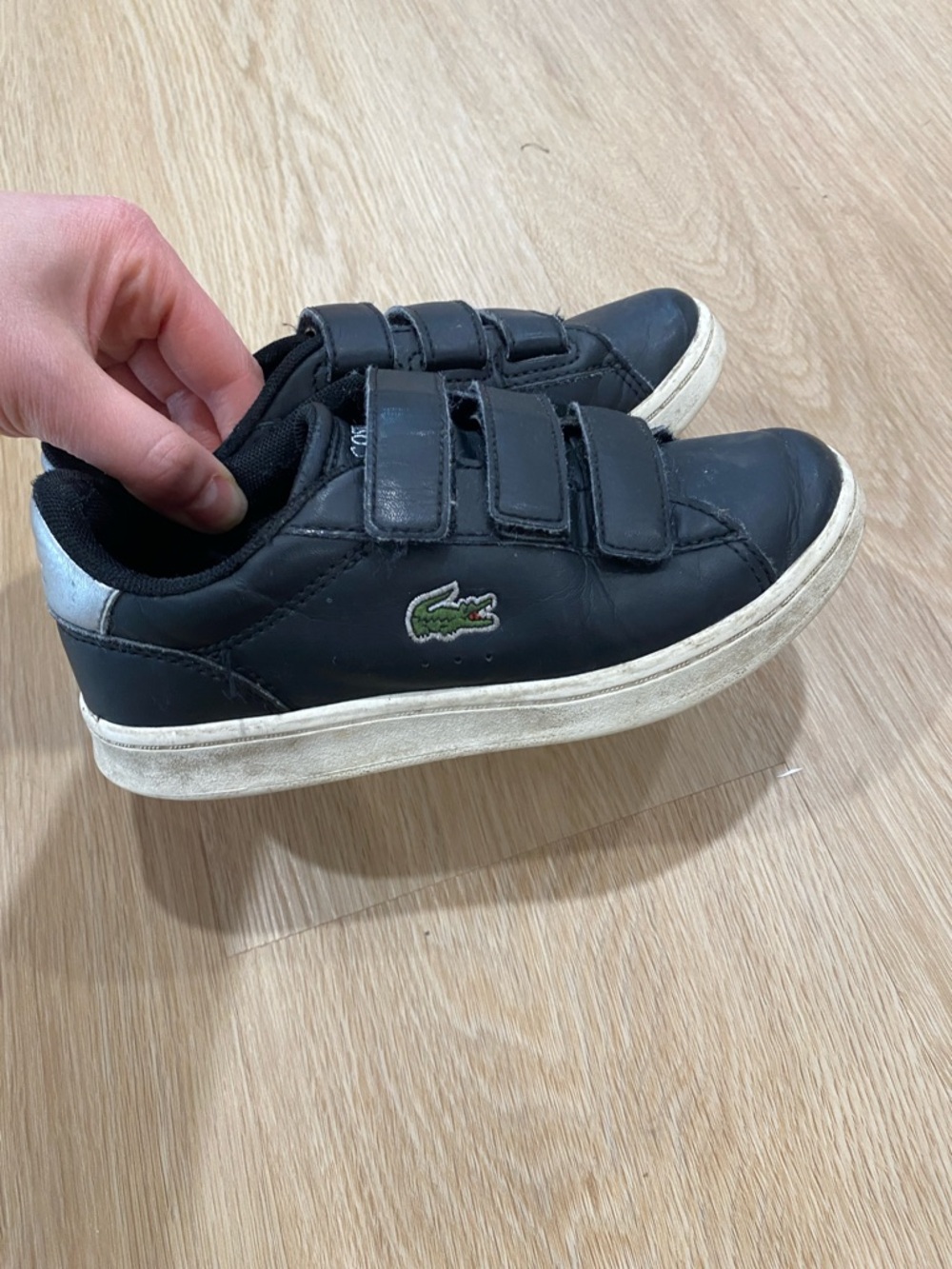 Lacoste Kids Black Velcro Leather Sneakers
